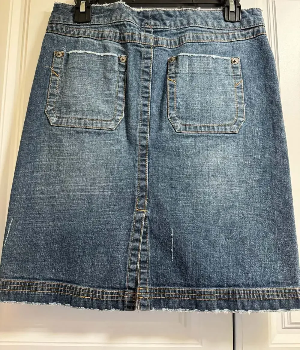 Blue Asphalt Denim Mini Skirt Size 3 Distressed Raw Hem - Picture 3 of 6